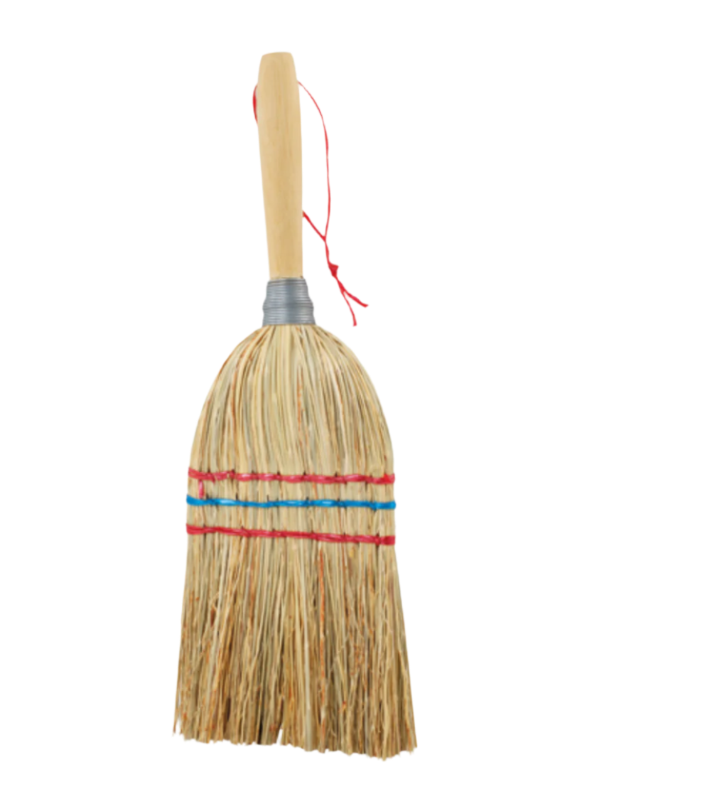 Mini Wood Handle Straw Hand Brush - Red Stitching